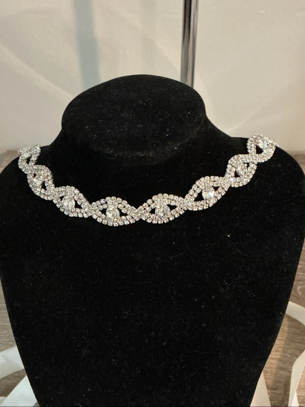 Crystal Braided Ribbon Wedding Belt Sash Waist Chain Necklace Headband EUC